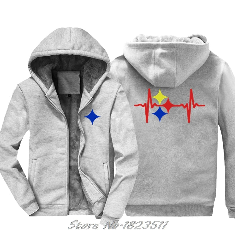 New Fashion Men thick Hoody Sweatshirt Steelers Heart Beat Design hoodie Hip Hop Jacket Tops Harajuku Streetwear