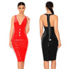 S-6XL Shiny Vinyl Latex Dress Back Zip Bodycon Sleeveless V-Neck PVC Faux Leather Party Club Midi Dress