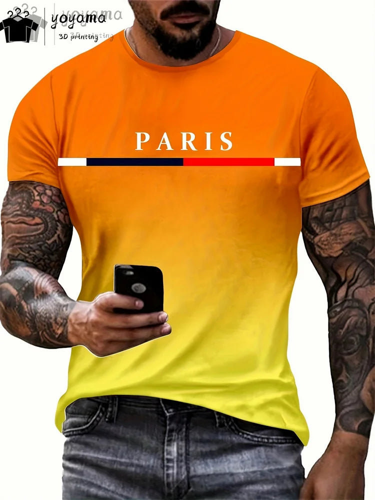 Summer Gradient Print T shirt Men Fashion Graphic T shirts 3D Print Men's Clothing Round Neck T-shirts for Men Street Rock Tops