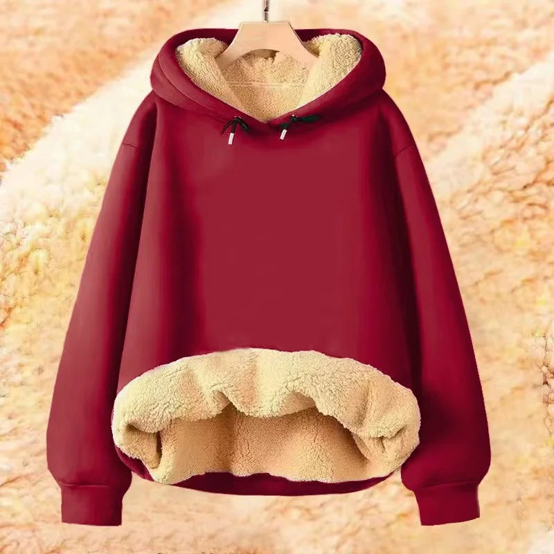 Autumn and Winter New Hooded Lamb Fleece Hoodie Solid Color with Thick Fleece for Men and Women, Warm and Casual Versatile