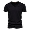 Brand Quality 100% Cotton Men T-shirt V-neck Fashion Design Slim Fit Soild Male Tops Tees Short Sleeve