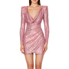 French V Neck Sequin Long Sleeved Dress With Backpacks And Hips Lace Formal Dresses for Women