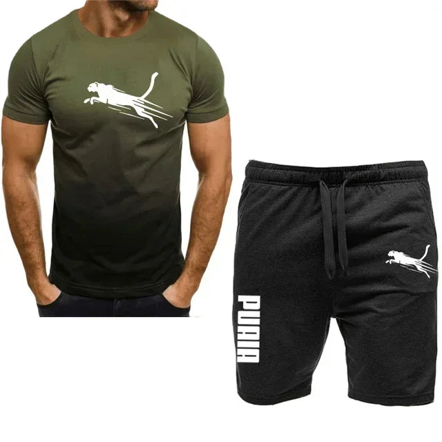 sportswear fitness set running suit casual T-shirt+shorts set breathable jogging sportswear 2-piece set for men