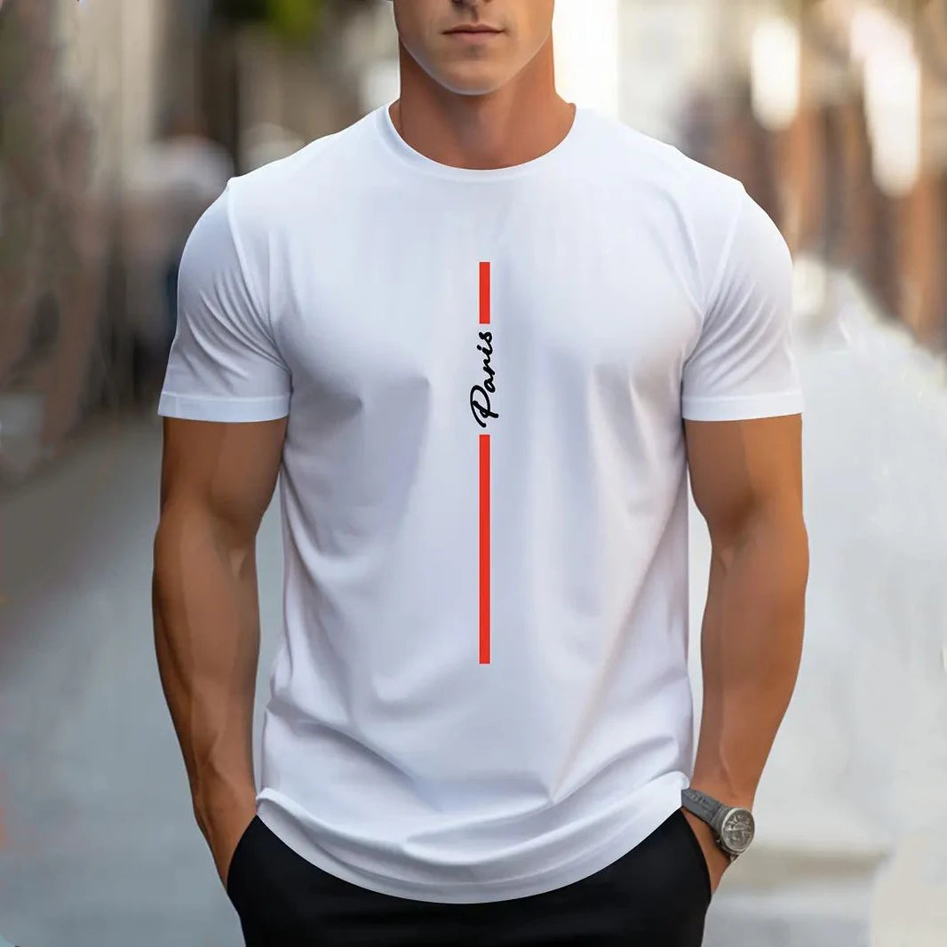 Paris Men's T-Shirt Fashion Streetwear Summer Short Sleeve Letter Print Male T-Shirts Oversized Clothing Casual Crew Neck Tops