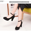 Spring Women Pumps Flock Sweet Thick High Heels Ankle Strap Female Platform Classic Round Toe Dress Cute Shoes Ladies Footwear