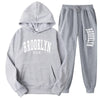 BROOKLYN USA Autumn Winter Popular Mens Tracksuit Zipper Hooded Sweatshirt Suit Casual Warm Jacket Coat+Jogging Sweatpants