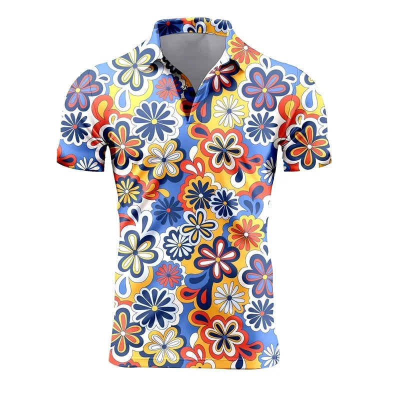 Mens Retro Short Sleeve Polo Shirts 3d Full Print Flower T Shirts For Men Summer Casual Oversized Tee Shirt Tops Blusa Masculina