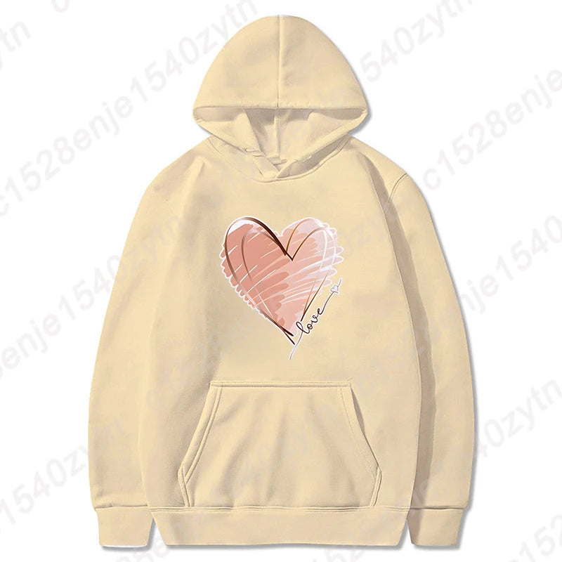 Fashion Valentine's Day Heart & Love Print Hoodies For Women Winter Autumn Casual Hooded Sweatshirts Valentines Hoodies Pullover