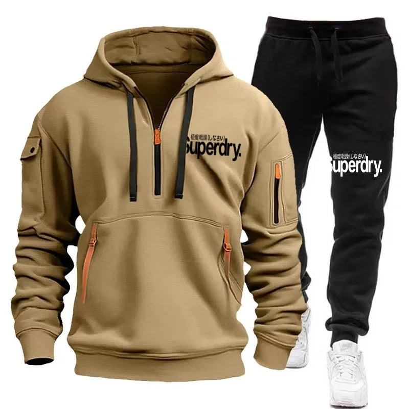 New Men's Autumn Winter Sets Zipper Hoodie+Pants Pieces Casual Tracksuit Male Sportswear warm Clothing Sweat Suit