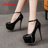 Disco Dance Pumps Women 5.5cm Platform Girding Buckle 16cm Super High Thin Heels