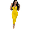 European V Neck Strap Solid Bodycon Dress Summer Casual Female Party Sexy Dresses Vestidos