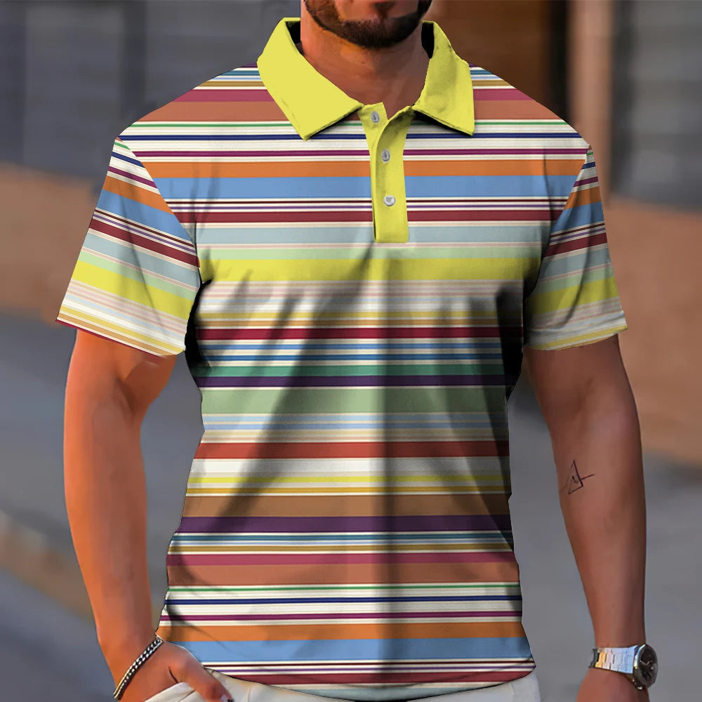 New Striped Men's Polo Shirt Summer Casual Short Sleeve T-Shirt For Men Golf Sport Shirts Loose Oversized Polo T-Shirt