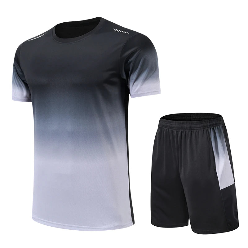 Fitness Clothes Ice Silk Quick Drying T-shirt Suit Men Short Sleeve Running Sportswear Shorts Tracksuit Gym Sports Training Sets