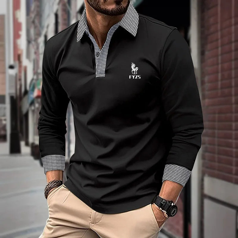 Spring and Autumn men's long sleeved shirt, comfortable business T-shirt, men's street casual fashion top