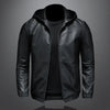 Minglu Hooed Black Pu Mens Leather Jacket Spring Autumn Long Sleeve Slim Fit Solid Color Faux Leather Zipper Male Coats 5XL