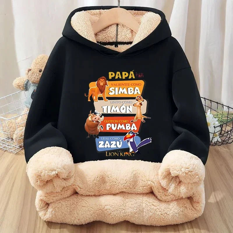 Mufasa Lion King Baby Sweatshirt Thickened Fleece Hoodie Boys Child's Anime Long Sleeve Winter Warm Cashmere Hooded Tops Clothes