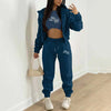 Fashion Winter Women Cotton Jogger Tracksuit Sweatpants And Hoodie Set And Letter Print Leisure Suit Three-Piece Set