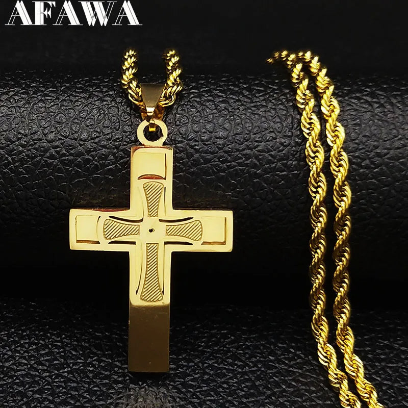 Big Cross Jesus Stainless Steel Necklace for Men Women Gold Color Hip Hop Male Long Chain Gift Jewerly cordao masculino N1172S02