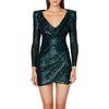 French V Neck Sequin Long Sleeved Dress With Backpacks And Hips Lace Formal Dresses for Women