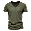 Brand Quality 100% Cotton Men T-shirt V-neck Fashion Design Slim Fit Soild Male Tops Tees Short Sleeve