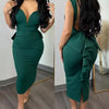 European V Neck Strap Solid Bodycon Dress Summer Casual Female Party Sexy Dresses Vestidos