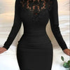 Flower Lace Embroidery Mini Dress Elegant Winter Long Sleeve Wrap Dresses Sexy Half Collar Bodycon Party Dress