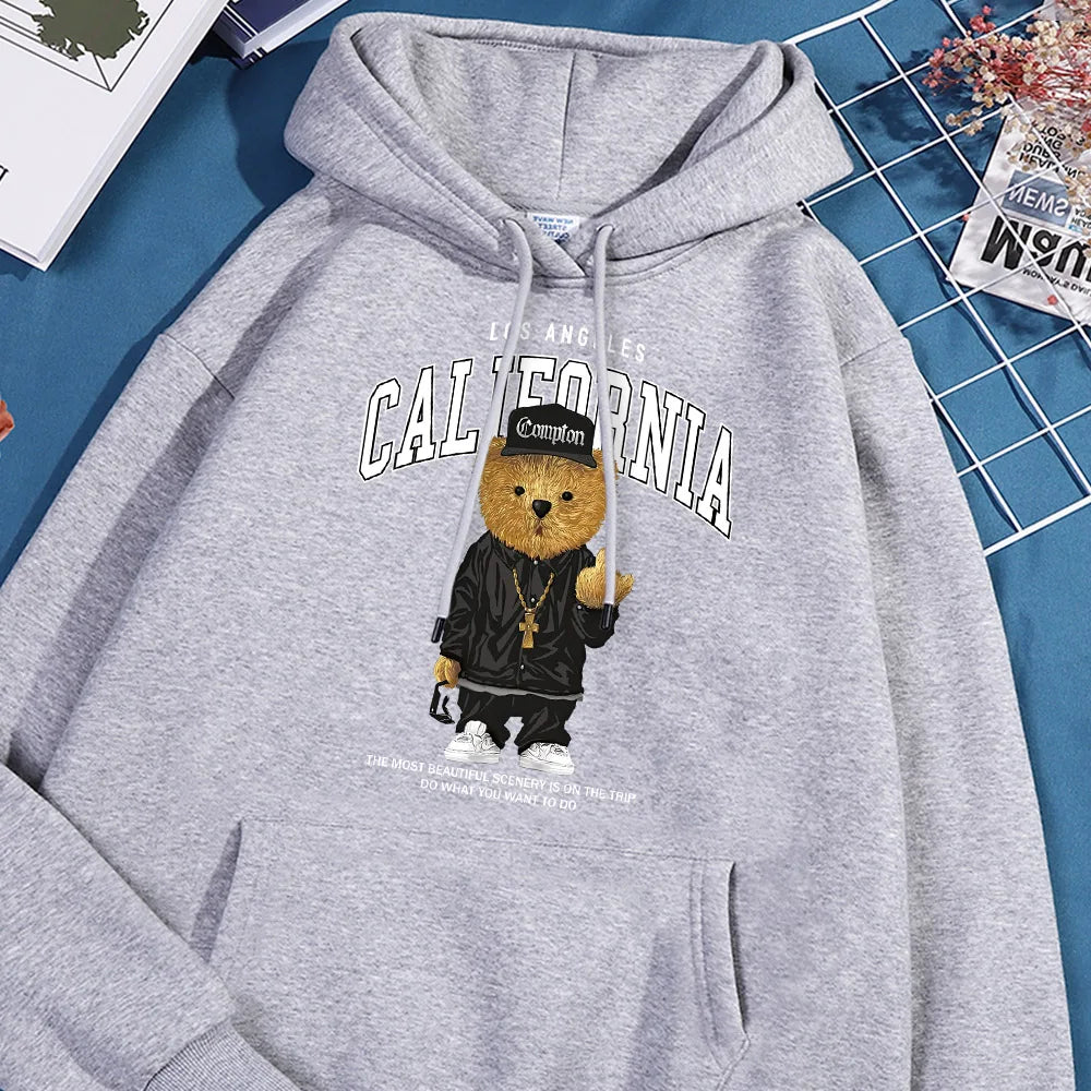 Hip Hop Bear Hoodie Men Los Angeles California Letter Hoodies Streetwear Hip Hop Sweatshirt Street Comfort Hoody Men's Clothing