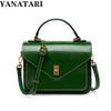 Genuine Leather Women luxury bag high quality Simple vintage Fashion Postman handbags ladies shoulder green small bag