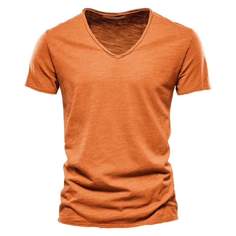 10 Colors 100% Cotton Men T-shirt V-neck Fashion Design Slim Fit Soild T-shirts Male Tops Tees Short Sleeve T Shirt For Men