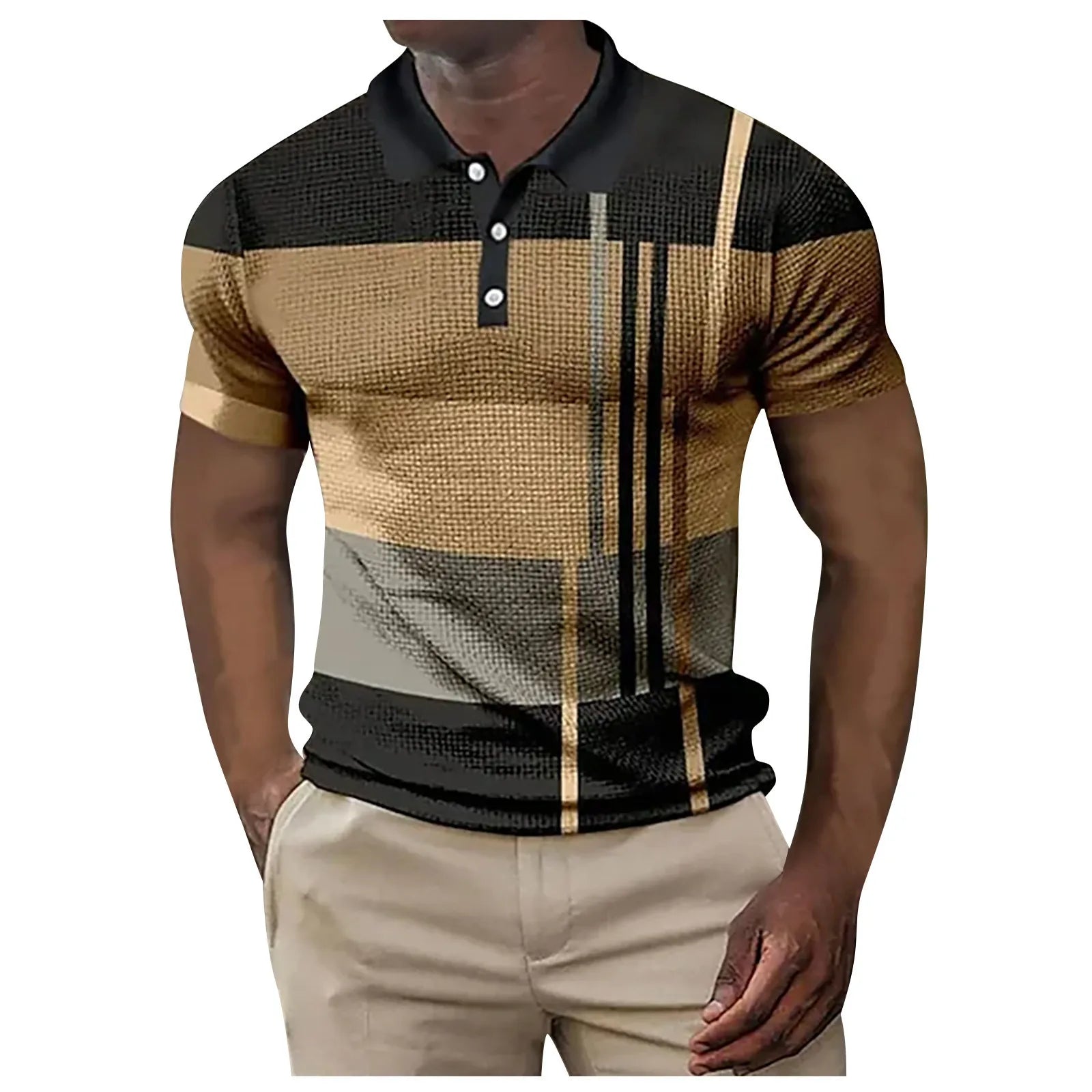 Men's Short-Sleeved Cotton POLO Shirt Color Contrast Personality Fashion Trend Button T-Shirt Casual Daily Summer