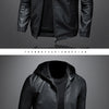 Minglu Hooed Black Pu Mens Leather Jacket Spring Autumn Long Sleeve Slim Fit Solid Color Faux Leather Zipper Male Coats 5XL