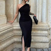 Black Maxi Dress Women Elegant Party Summer Fashion Sexy Split Sleeveless Backless Dress Off Shoulder Streetwear Club Slim Dress