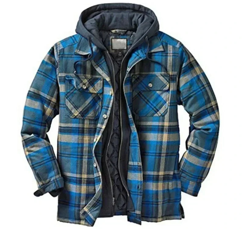 Mens Long Sleeve Winter Hooded Coats Fleece Lined Flannel Plaid Shirts Jacket Button Down Sherpa Jackets with Hood