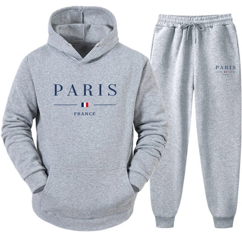 Hooded Sweatshirts Tracksuit for Men High Quality Paris Printed Hoodies and Jogger Pants Male Autumn Winter Casual Jogging Suit