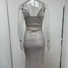 Spring/Summer New Sexy Shiny Pink Solid Color High Fork Deep V-Belt High Waist Dress