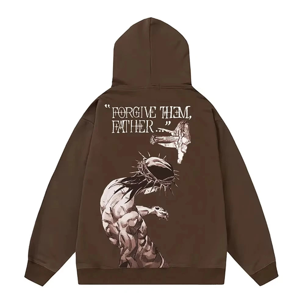 Men's Forgive Them Father Bible Verse Printed Hoodie Fall/Winter Adult Children's Street Wear Hoodie Casual Loose Unisgender