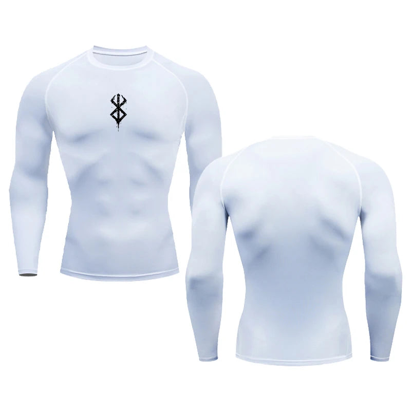 Summer Running T-Shirt Men Long Sleeves Compression Shirt Gym Sports Top White & Black Quick Dry Breathable MMA Fitness Clothing