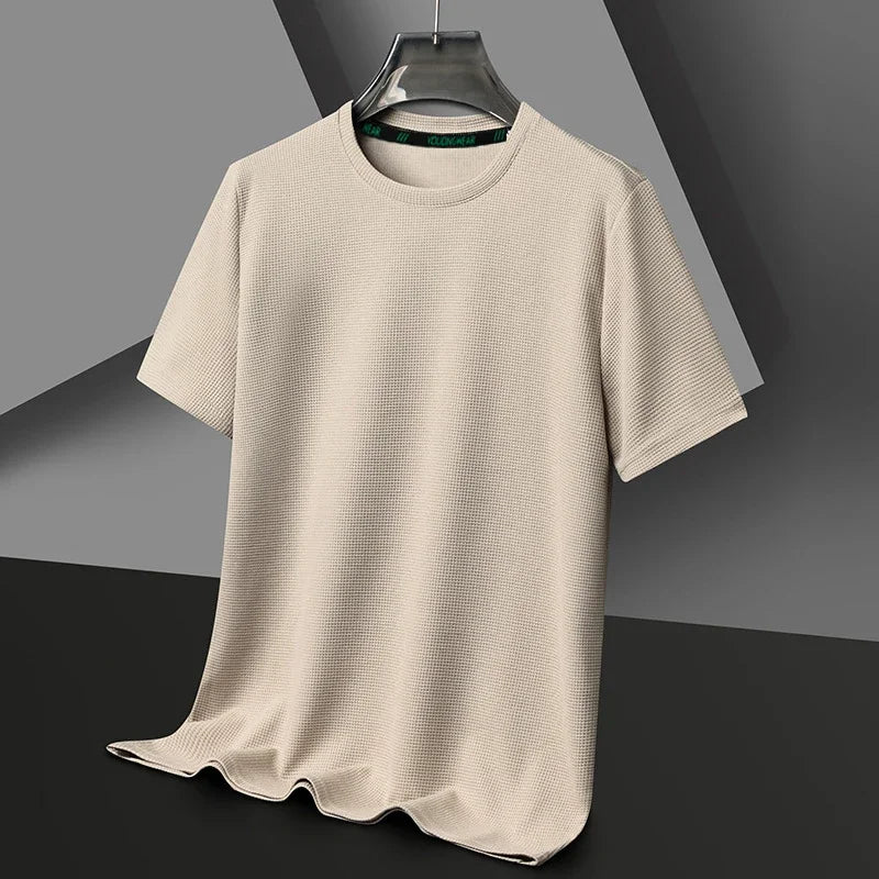 Summer O Neck Short Sleeve t-Shirts For Men Casual Waffle t-Shirt Mens Breathable Soild Tops Fashion t Shirt Tee Man Clothing