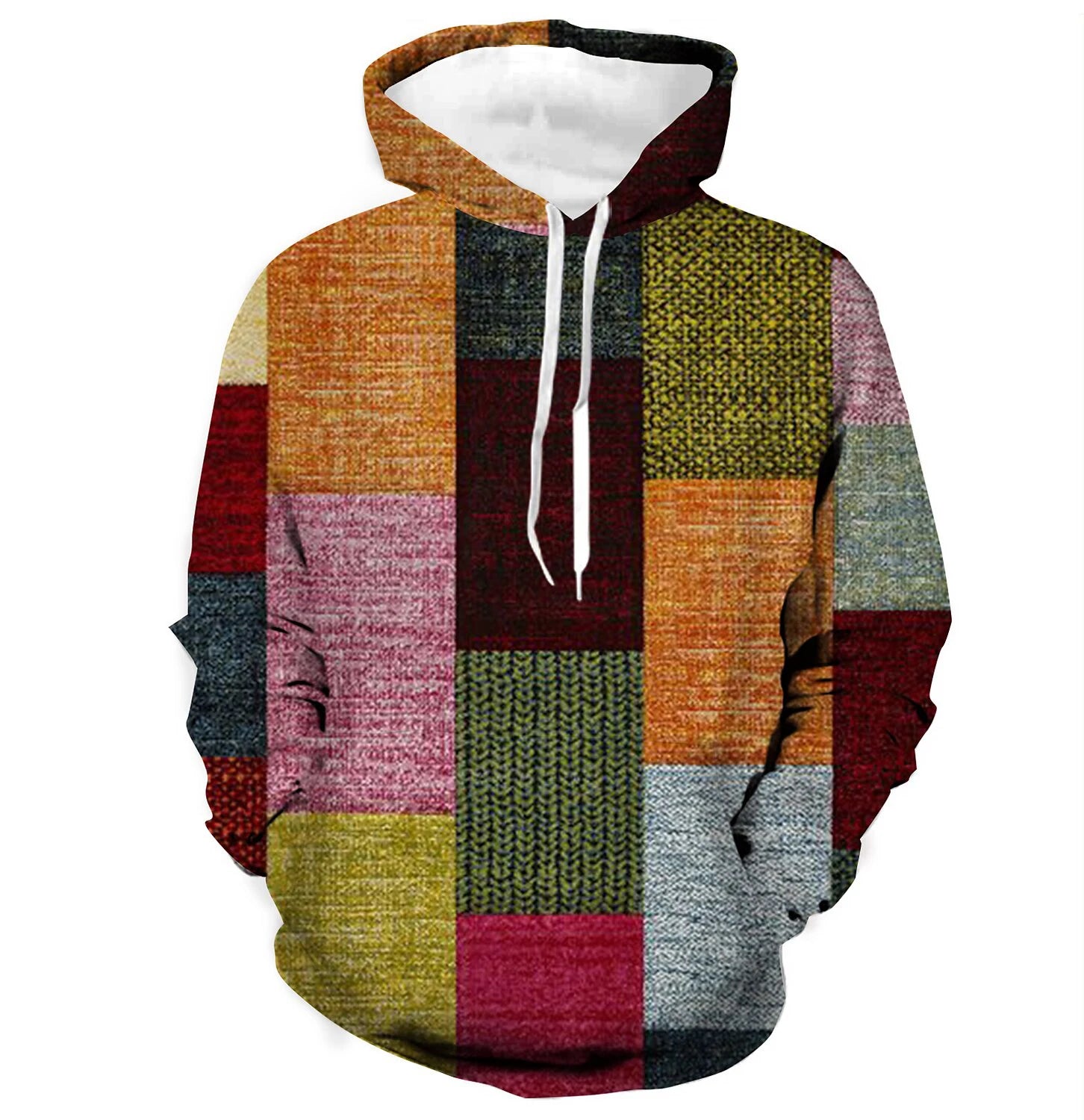 Trendy Color Block Patchwork 3D Printing Hoodies Men's Vintage Fashion Oversized Sweatshirts Hooded Pullovers Tracksuit Clothing