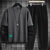 Spring and Autumn New Fashion Long-Sleeved T-shirt Set Men's Casual Relaxed Comfortable Breathable Sports Two-Piece Set