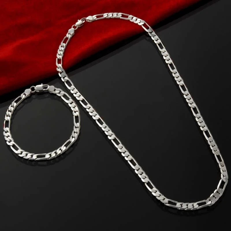 Noble New Arrive 925 Silver 4MM Chain for Men Women Bracelet Necklace Jewelry Set Lady Christma Gifts Charms Wedding