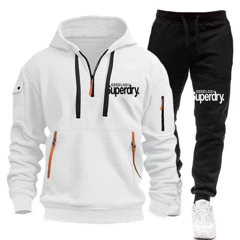 New Men's Autumn Winter Sets Zipper Hoodie+Pants Pieces Casual Tracksuit Male Sportswear warm Clothing Sweat Suit