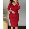 Lady Midi Dress Sexy Elegant Off Shoulder Party Dresses Women Rhinestone Cold Shoulde Long Sleeve Stacked Slim Dress Bodycon