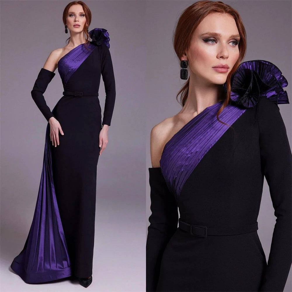 Customized  Exquisite One-shoulder Sheath Cocktail  Flowers Fold S Occasion Evening Gown arabic evening dress فستان سهرة نس