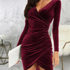 velvet wrap hip skirt Europe and the United States sexy V-neck slim elegant cocktail dress evening dress woman