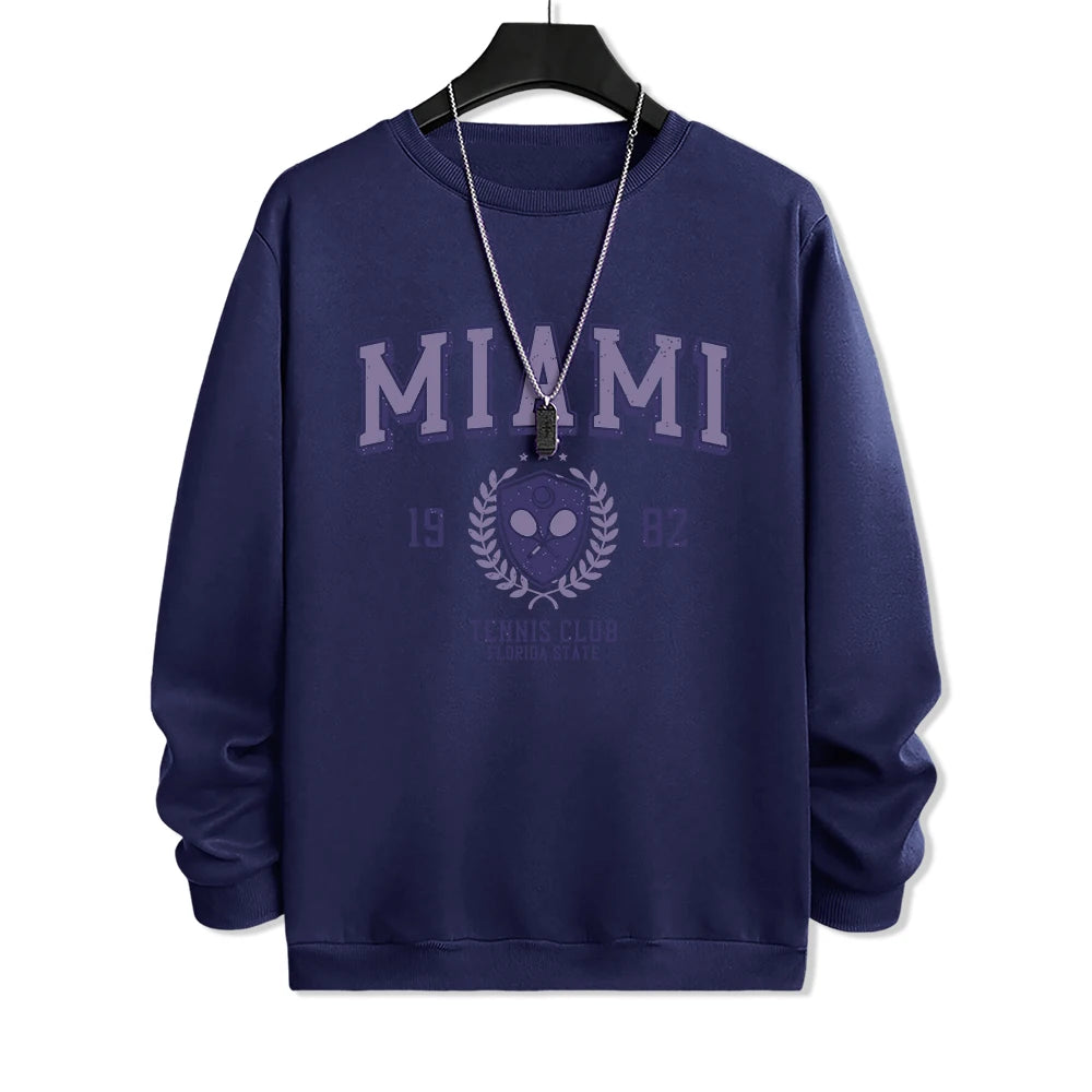 Miami Letter Pattern Printing Men Sweatshirt Casual Street Comfortable Pullover Fashion Hip Hop Tracksuit Autumn Warm Clothes