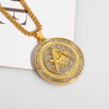 Men\\'s Classic Punk Gold Plated Freemason Round Medal Pendant Necklace Hip hop Style Rock Party Jewelry