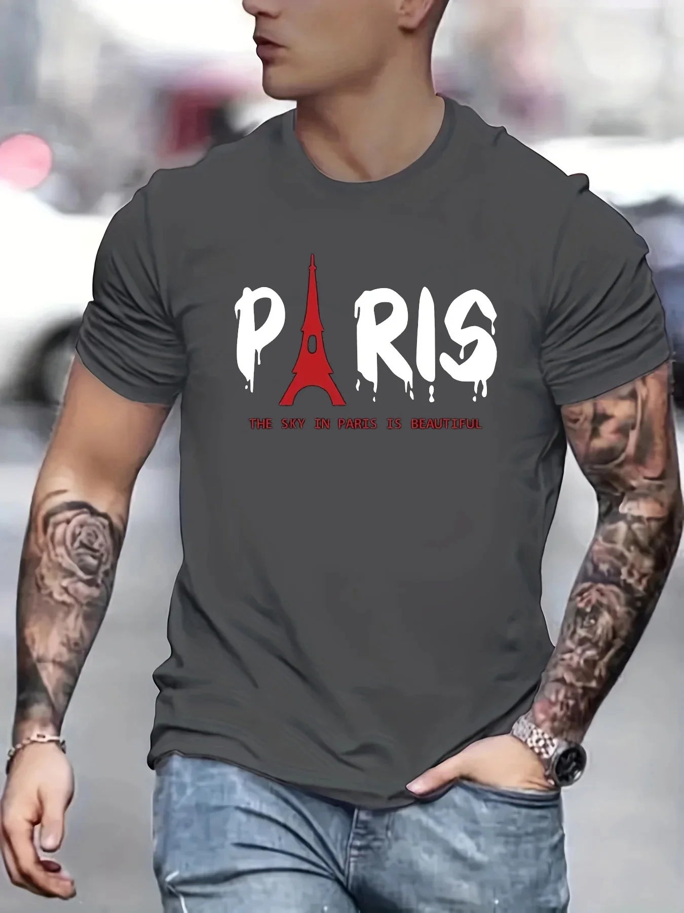 Men's T-Shirt Fashion Street Paris Letter Short Sleeved T Shirt For Men Casual 3d Print Summer Top Breakable Loose Men Clothing