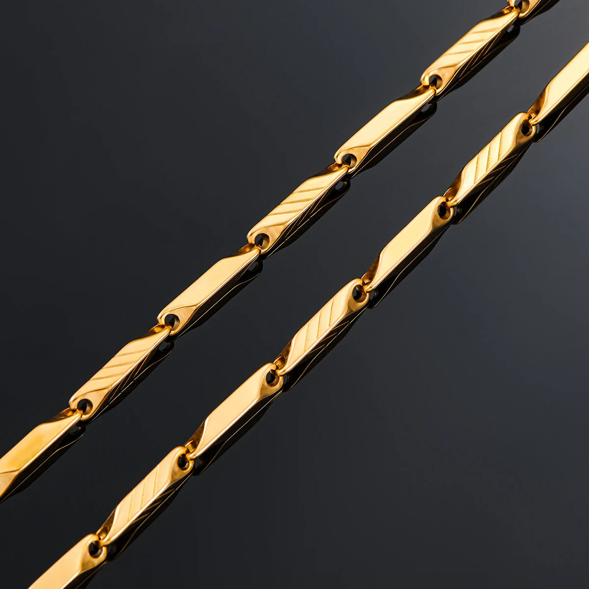 1 Piece 3mm Thickness Gold and Silver Color Military Bamboo Necklace Stainless Steel Chain for Men Women Jewelry