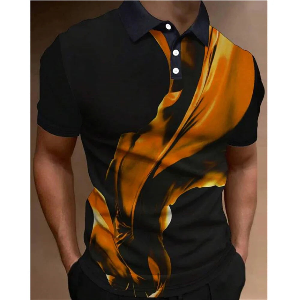 Polo Shirt Fashion Men'S Gradient Line Summer Short Sleeved T-Shirt Casual Daily Lapel Topt-Shirt Striped T-Shirt Men'S Clothing